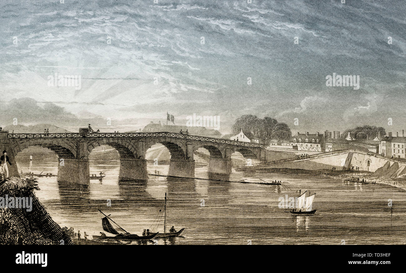 Le Pont de Choisy, Choisy-le-Roi, Frankreich, antiken Stahl Gravierte drucken, 1831 Stockfoto