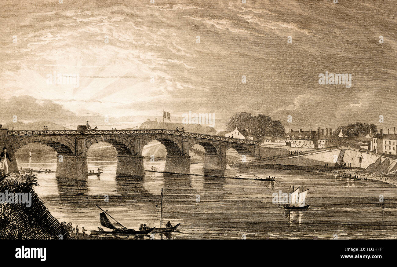 Le Pont de Choisy, Choisy-le-Roi, Frankreich, antiken Stahl Gravierte drucken, 1831 Stockfoto