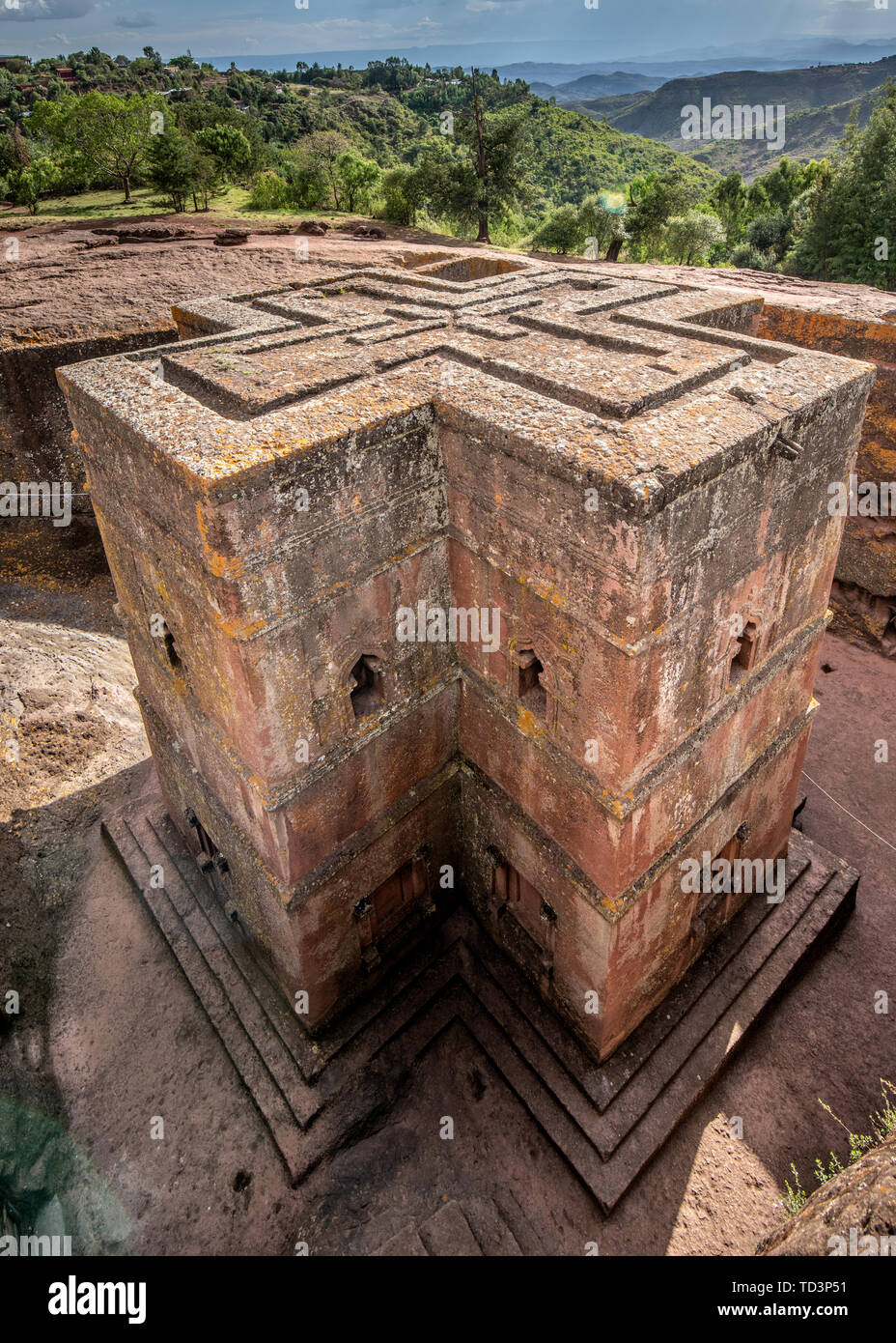 Felsen gehauen monolithische Kirche von Bet Giyorgis (Kirche St. George) in Lalibela, Äthiopien Stockfoto