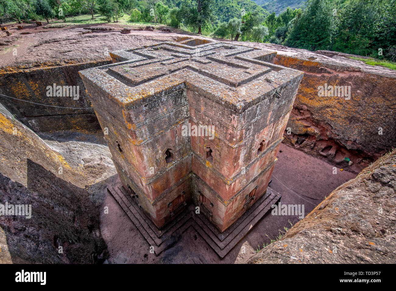 Felsen gehauen monolithische Kirche von Bet Giyorgis (Kirche St. George) in Lalibela, Äthiopien Stockfoto