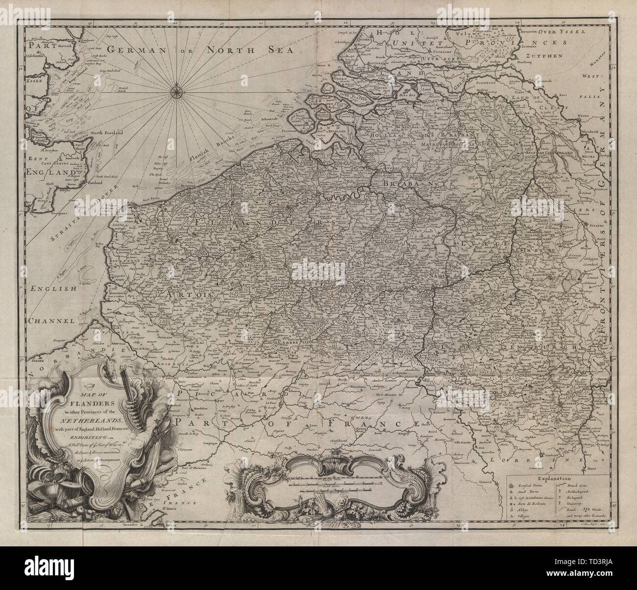 Eine Karte von Flandern & andere Provinzen der Niederlande. Belgien DU BOSC 1736 Stockfoto
