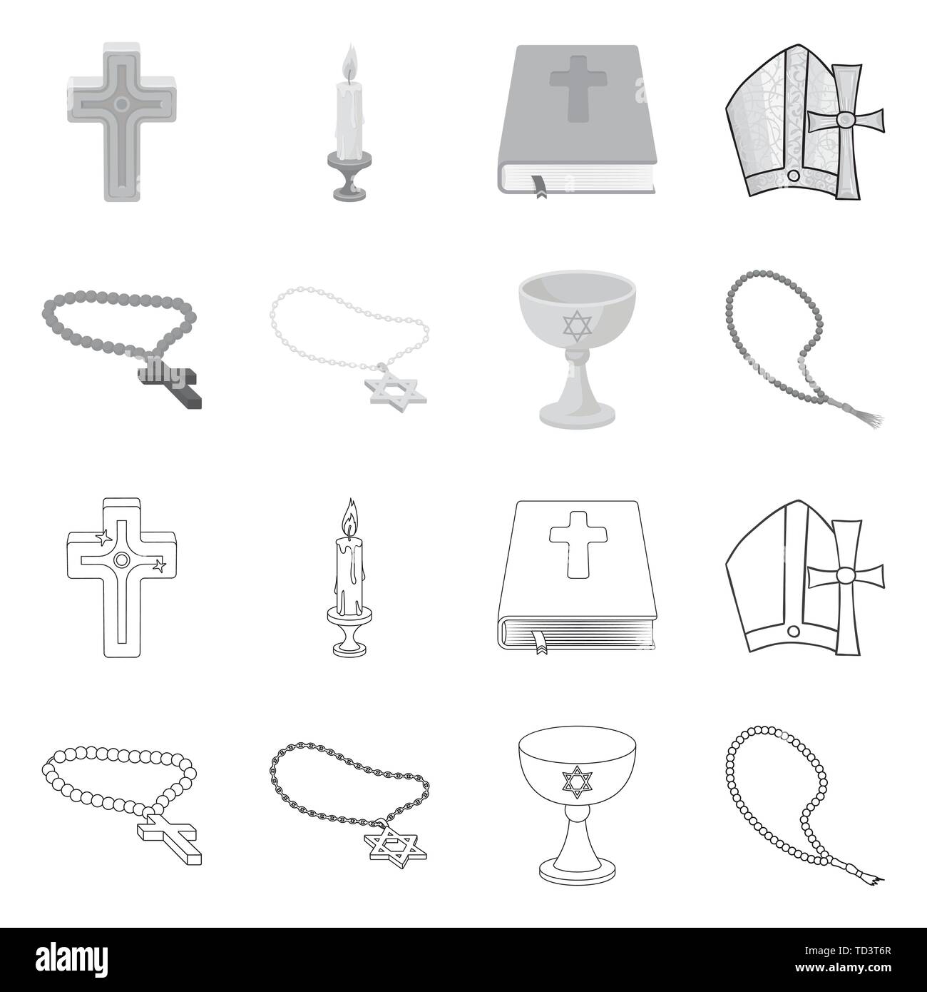 Kreuz, Bibel, Schüssel, Rosenkranz, mittelalterliche, groß, Christian, Farbe, Raupe, Kruzifix, Lit, leer, Katholische, Vintage, Anordnung, Baptisten, Lebensmittel, Halskette, verzierte, Brennen, Cover, Container, Glaube, Kunst, Flimmern, Buch, glänzend, Symbol, Perlen, Tätowierung, Objekte, Kerze, Evangelium, Suppe, Muslim, Reihen, Rahmen, Kerze, Attribut, Gold, Silber, Design, Dekoration, Set, Vector, Icon, Illustration, isoliert, Sammlung, Element, Grafik, Vektor, Vektoren, Stock Vektor