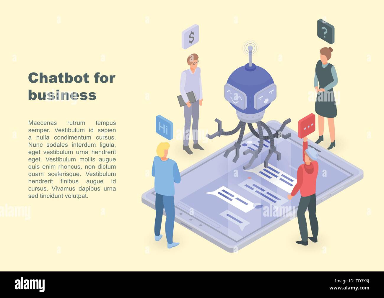 Chatbot für Business Konzept Banner, isometrische Stil Stock Vektor