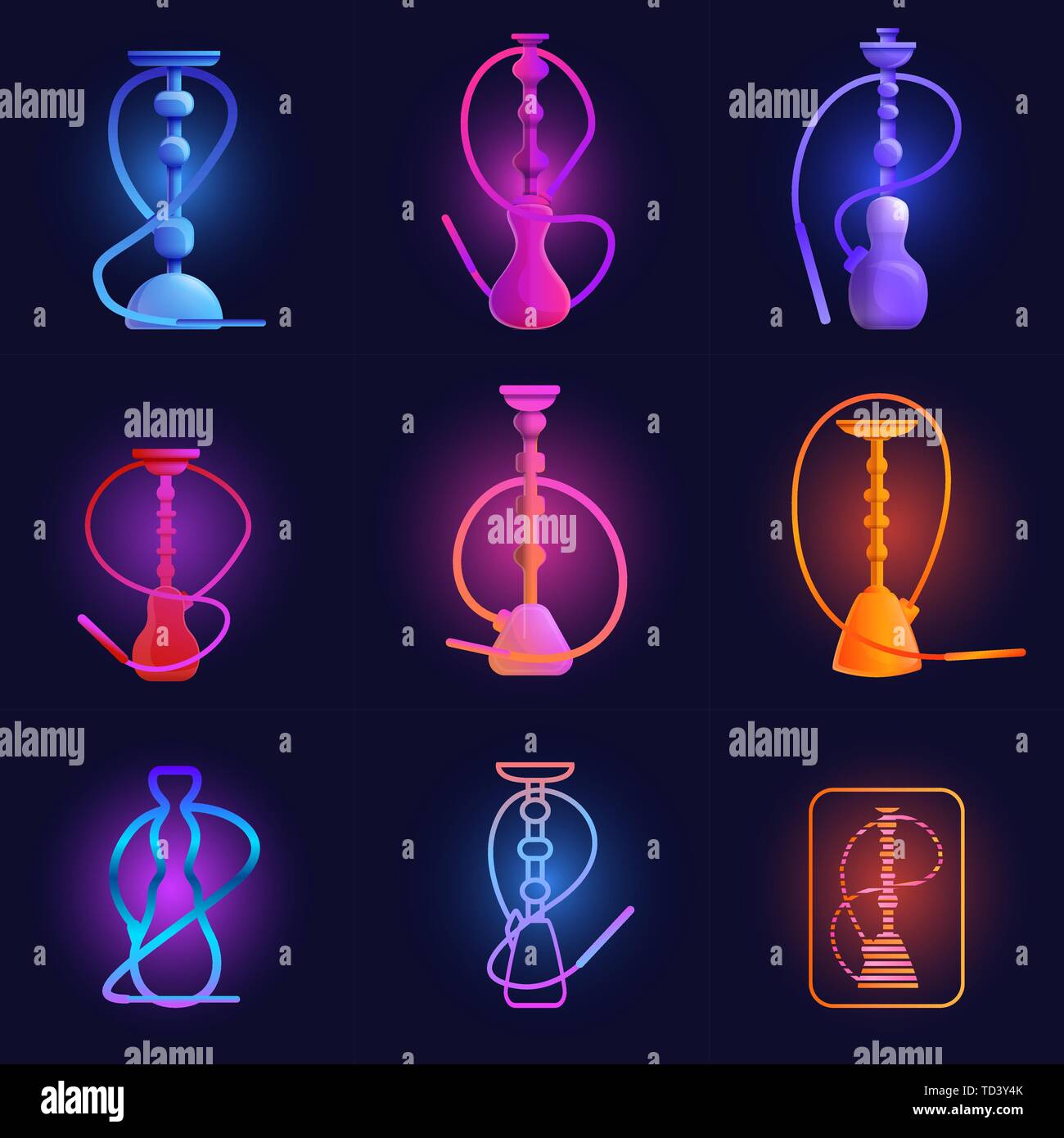 Shisha Symbole gesetzt. Cartoon von Shisha Vector Icons für Web Design