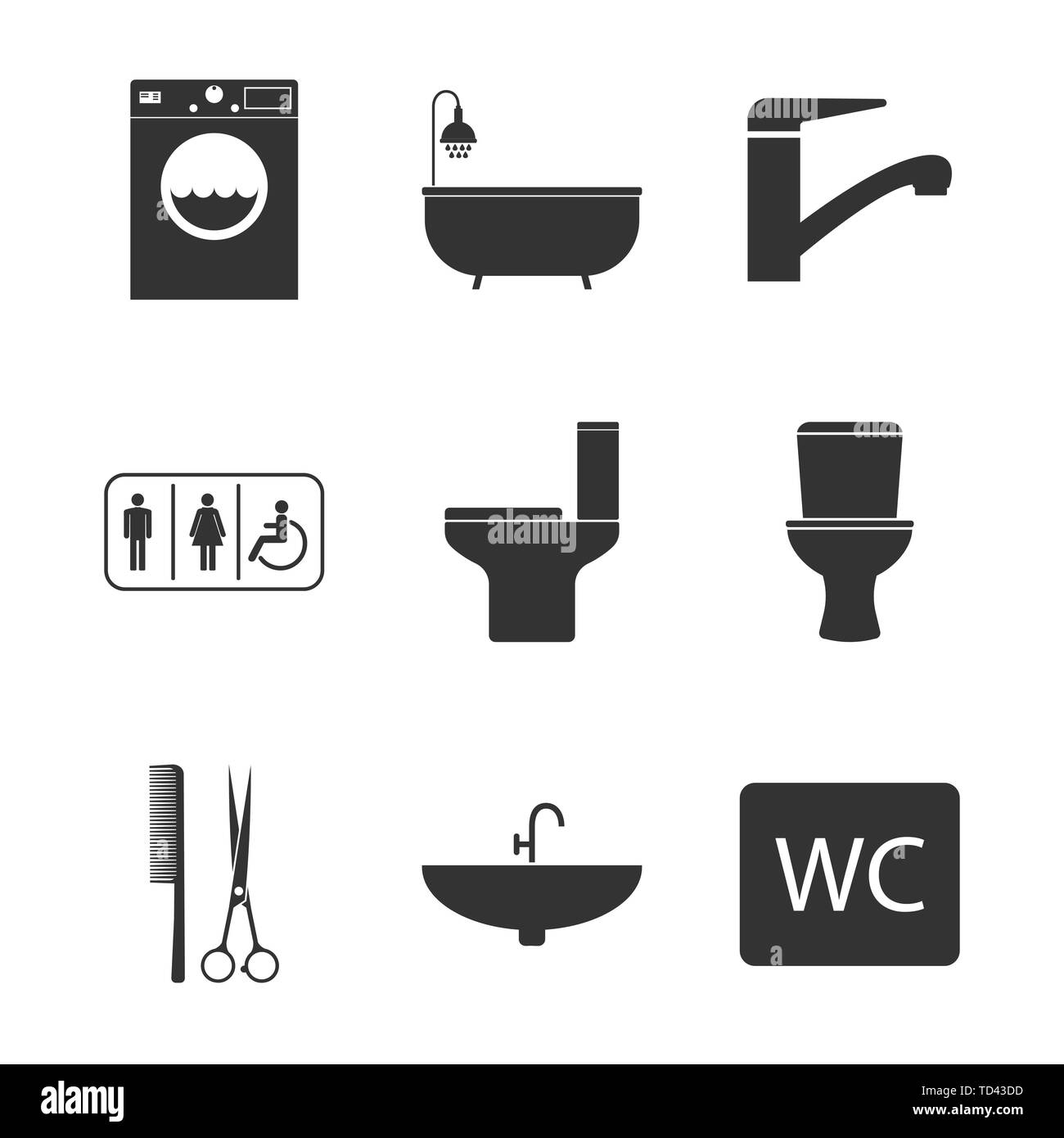 Wc, Badezimmer Icon Set. Vector Illustration, flache Bauform. Stock Vektor