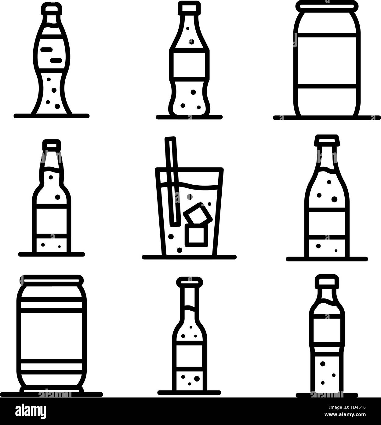 Soda Symbole gesetzt, outline Style Stock Vektor