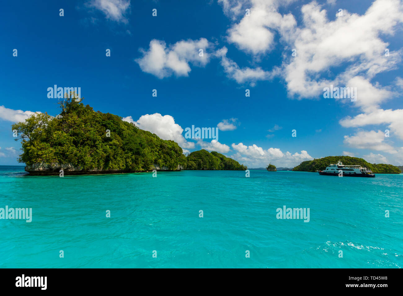 Blick auf Koror Rock Islands, Insel Koror, Palau, Mikronesien, Pacific Stockfoto