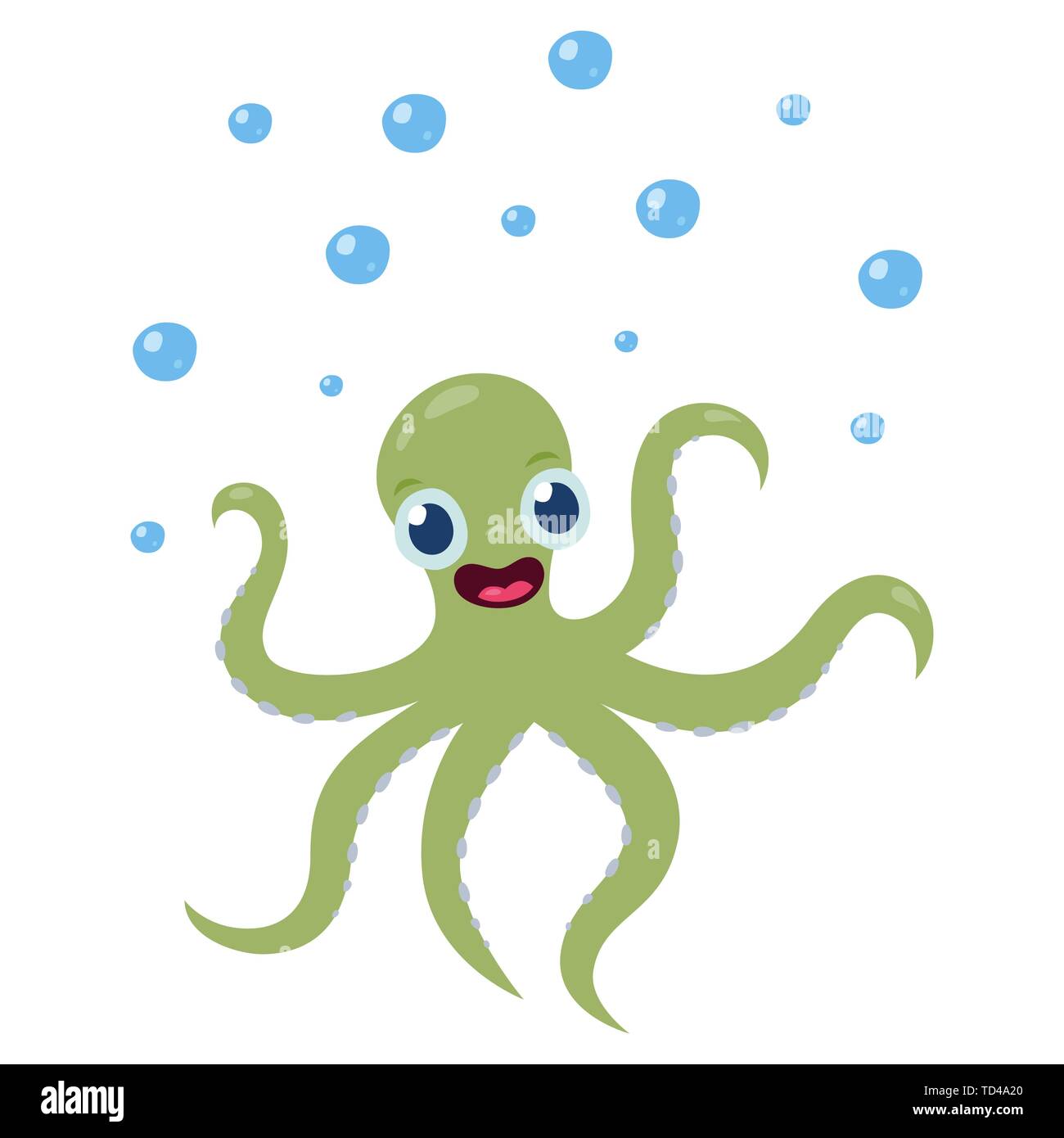 Eine fröhliche, niedlichen Oktopus lächelt unter Wasser im Meer Vektor Grafik im Comic-Stil isoliert. Stock Vektor