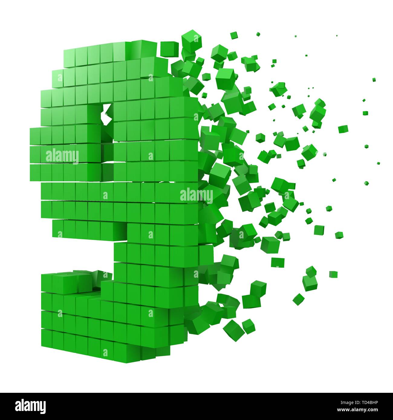 Nummer 9 geformte Datenbaustein. Version mit grünen Würfel. 3D-Pixel style Vector Illustration. Geeignet für blockchain, Technik, Computer und abstrakte t Stock Vektor
