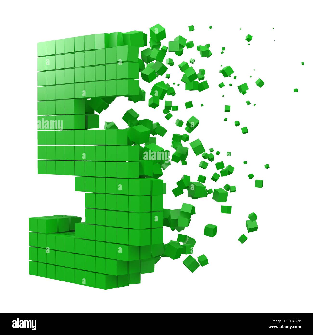 Nummer 5 geformte Datenbaustein. Version mit grünen Würfel. 3D-Pixel style Vector Illustration. Geeignet für blockchain, Technik, Computer und abstrakte t Stock Vektor
