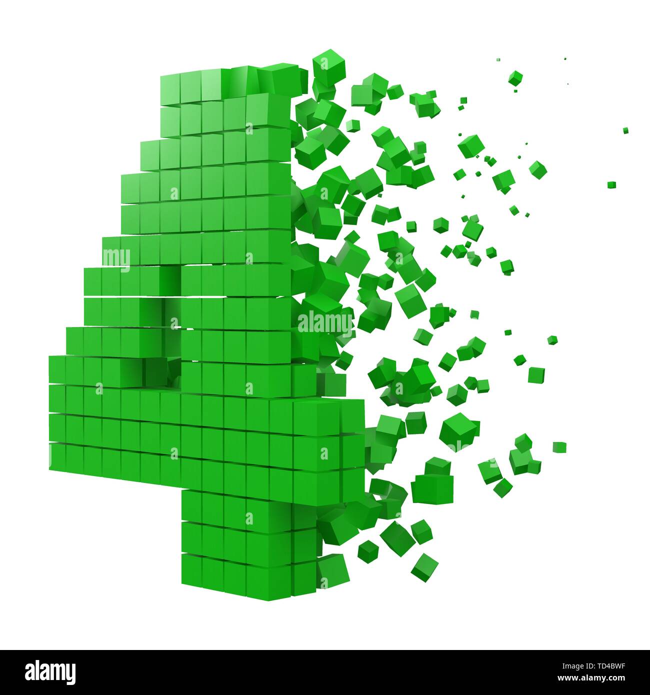 Nummer 4 geformte Datenbaustein. Version mit grünen Würfel. 3D-Pixel style Vector Illustration. Geeignet für blockchain, Technik, Computer und abstrakte t Stock Vektor