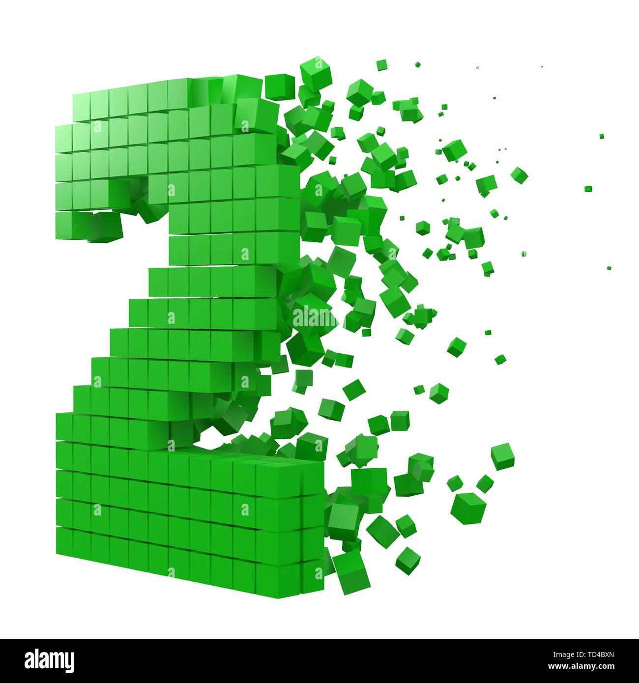 Nummer 2 geformte Datenbaustein. Version mit grünen Würfel. 3D-Pixel style Vector Illustration. Geeignet für blockchain, Technik, Computer und abstrakte t Stock Vektor