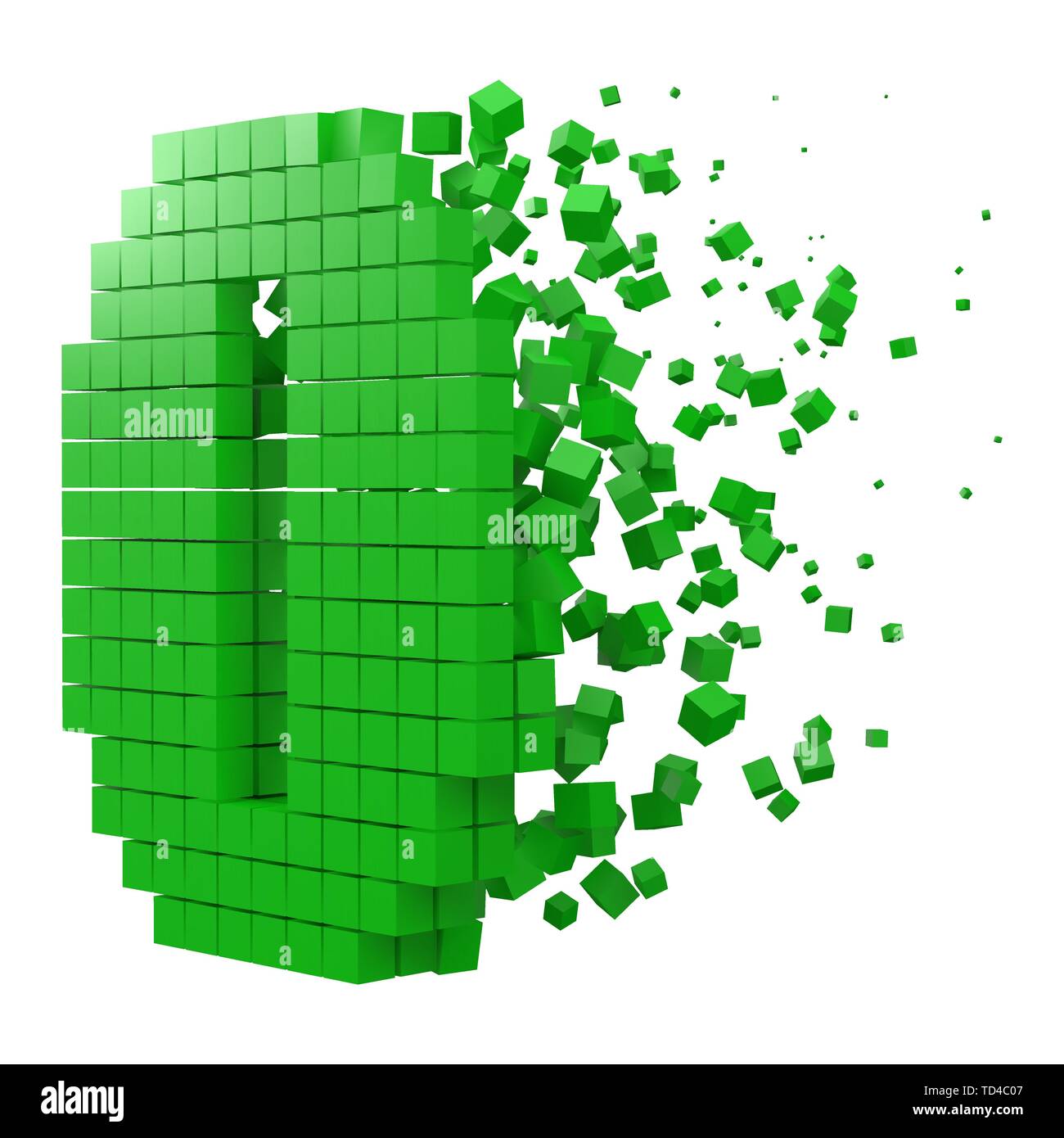 Nummer 0 geformte Datenbaustein. Version mit grünen Würfel. 3D-Pixel style Vector Illustration. Geeignet für blockchain, Technik, Computer und abstrakte t Stock Vektor