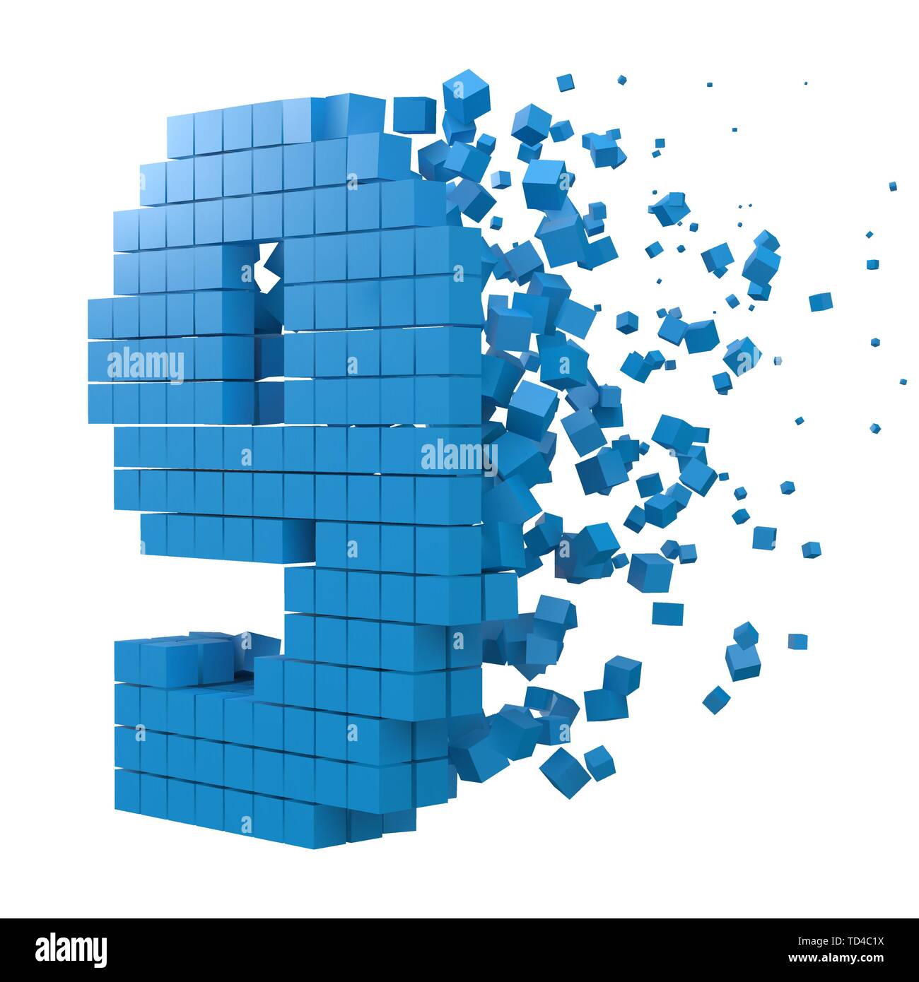 Nummer 9 geformte Datenbaustein. Version mit blauen Würfel. 3D-Pixel style Vector Illustration. für blockchain, Technik, Computer und abstrakte th geeignet Stock Vektor