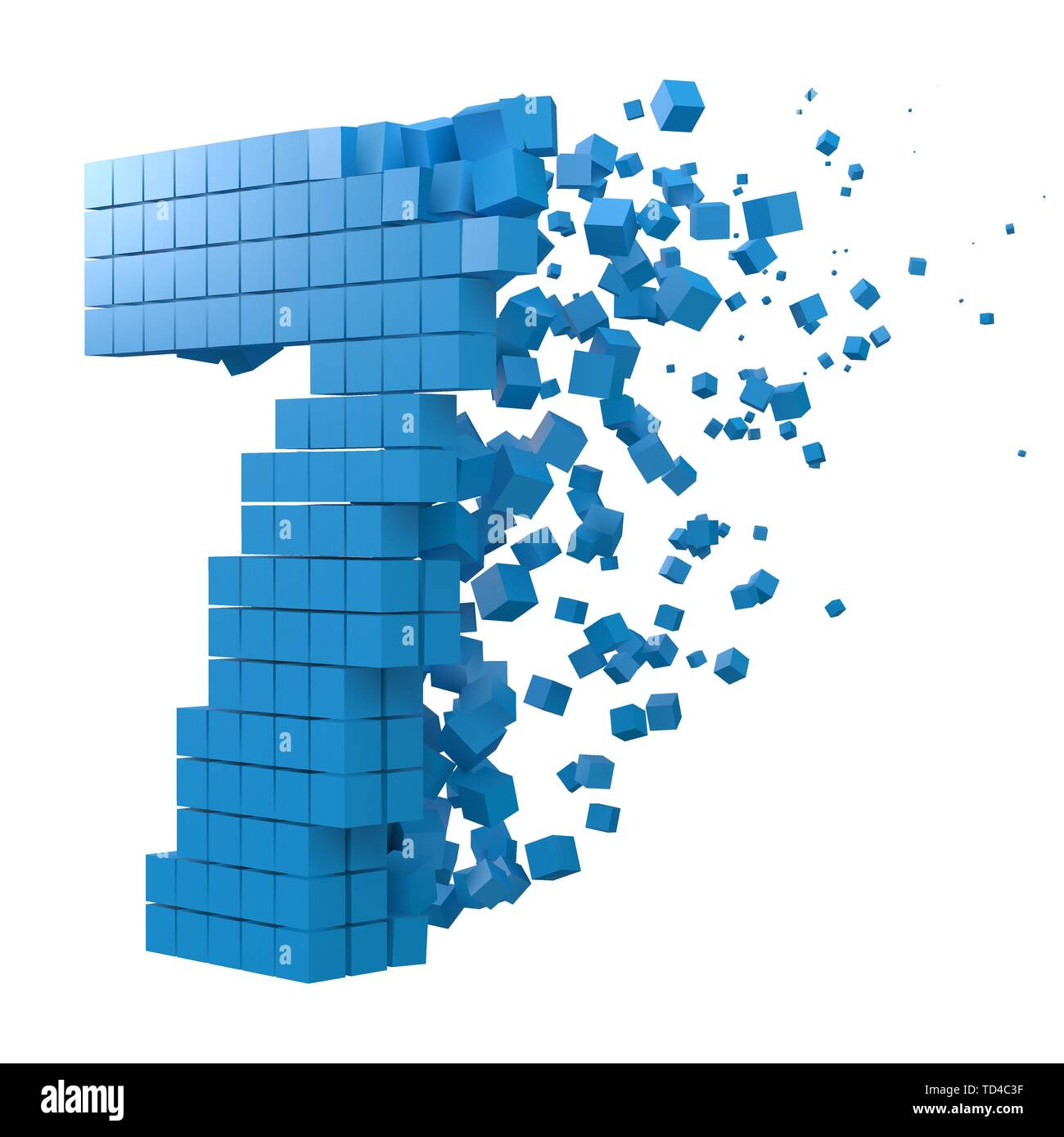 Nummer 7 geformte Datenbaustein. Version mit blauen Würfel. 3D-Pixel style Vector Illustration. für blockchain, Technik, Computer und abstrakte th geeignet Stock Vektor