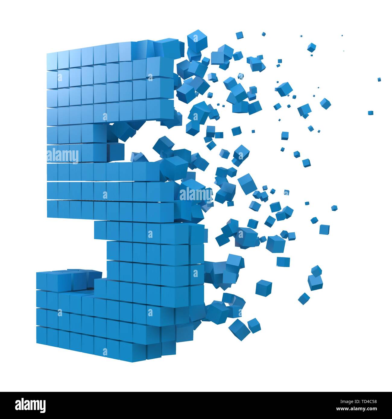 Nummer 5 geformte Datenbaustein. Version mit blauen Würfel. 3D-Pixel style Vector Illustration. für blockchain, Technik, Computer und abstrakte th geeignet Stock Vektor