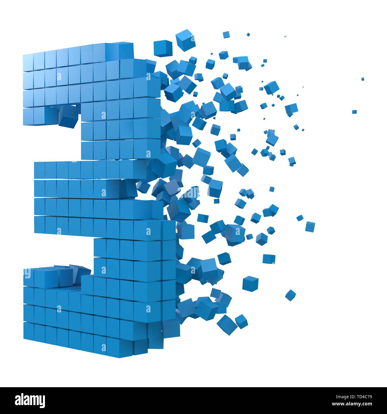 Nummer 3 geformte Datenbaustein. Version mit blauen Würfel. 3D-Pixel style Vector Illustration. für blockchain, Technik, Computer und abstrakte th geeignet Stock Vektor