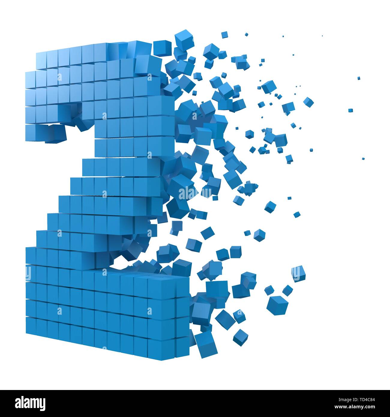 Nummer 2 geformte Datenbaustein. Version mit blauen Würfel. 3D-Pixel style Vector Illustration. für blockchain, Technik, Computer und abstrakte th geeignet Stock Vektor