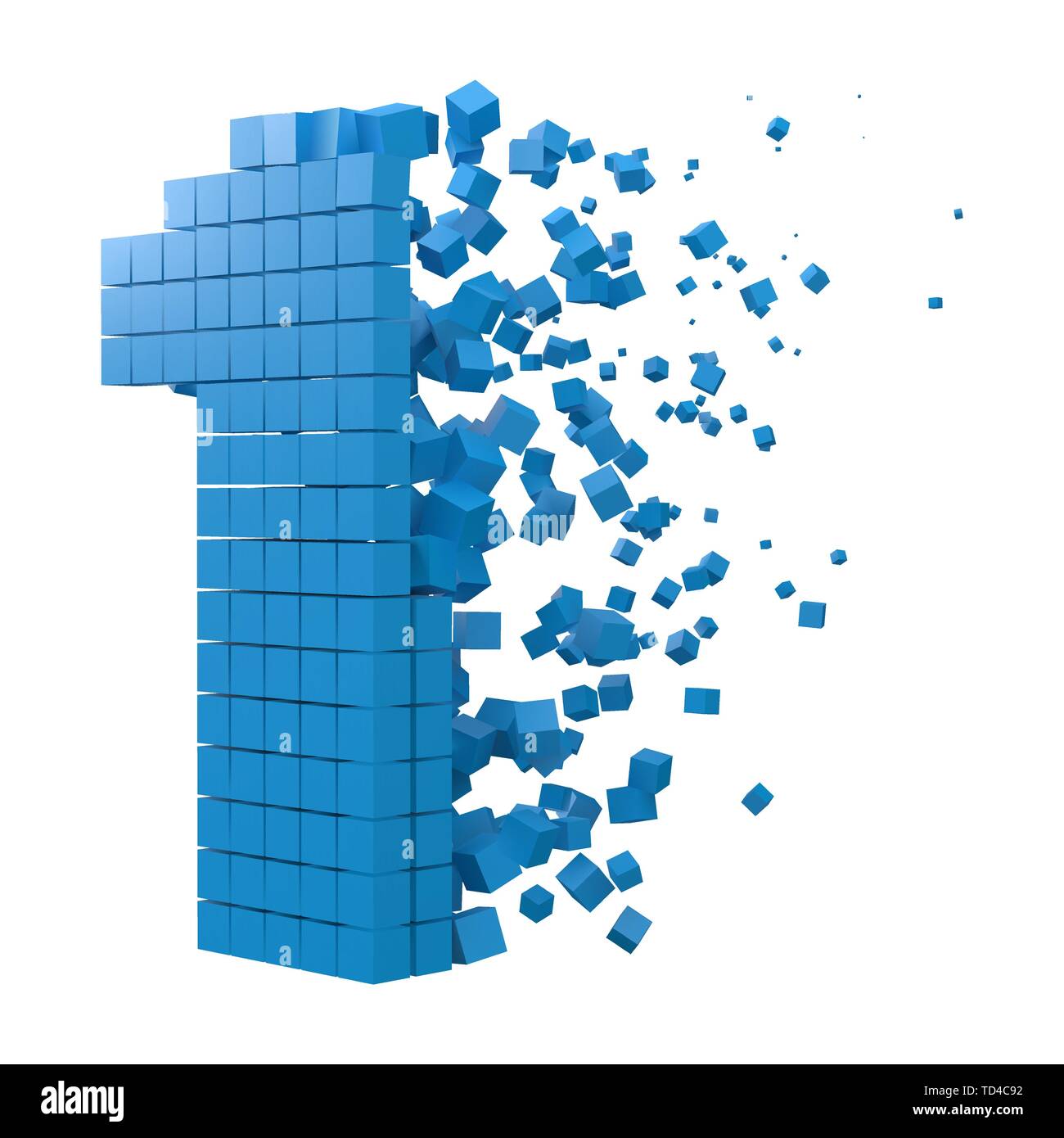 Nummer 1 geformte Datenbaustein. Version mit blauen Würfel. 3D-Pixel style Vector Illustration. für blockchain, Technik, Computer und abstrakte th geeignet Stock Vektor