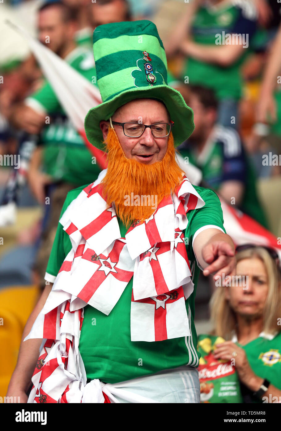 Nordirland-Fan vor dem UEFA Euro 2020 Qualifying, Gruppe C Spiel in der Borisov Arena. DRÜCKEN SIE VERBANDSFOTO. Bilddatum: Dienstag, 11. Juni 2019. Siehe PA Geschichte Fußball Weißrussland. Bildnachweis sollte lauten: Steven Paston/PA Wire. EINSCHRÄNKUNGEN: Nur für redaktionelle Zwecke, keine kommerzielle Nutzung ohne vorherige Genehmigung. Stockfoto