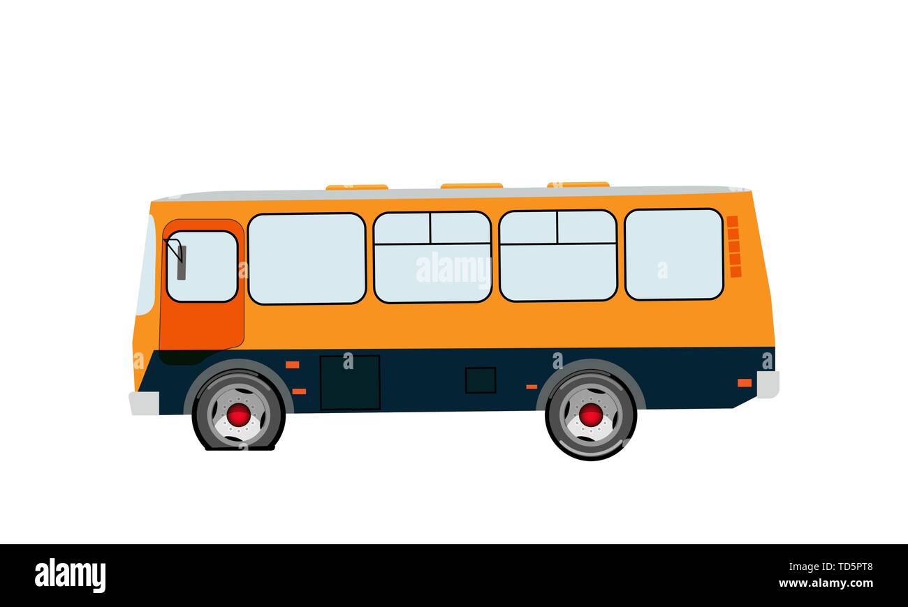 Aufschlüsselung. Gestanzte Rad. Bus Seitenansicht auf einem isolierten Hintergrund. Vector Illustration Stock Vektor
