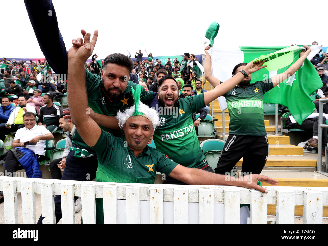 Pakistan Fans auf den Tribünen zeigen ihre Unterstützung während der ICC Cricket World Cup group Phase Match an der Grafschaft Boden Taunton. Stockfoto