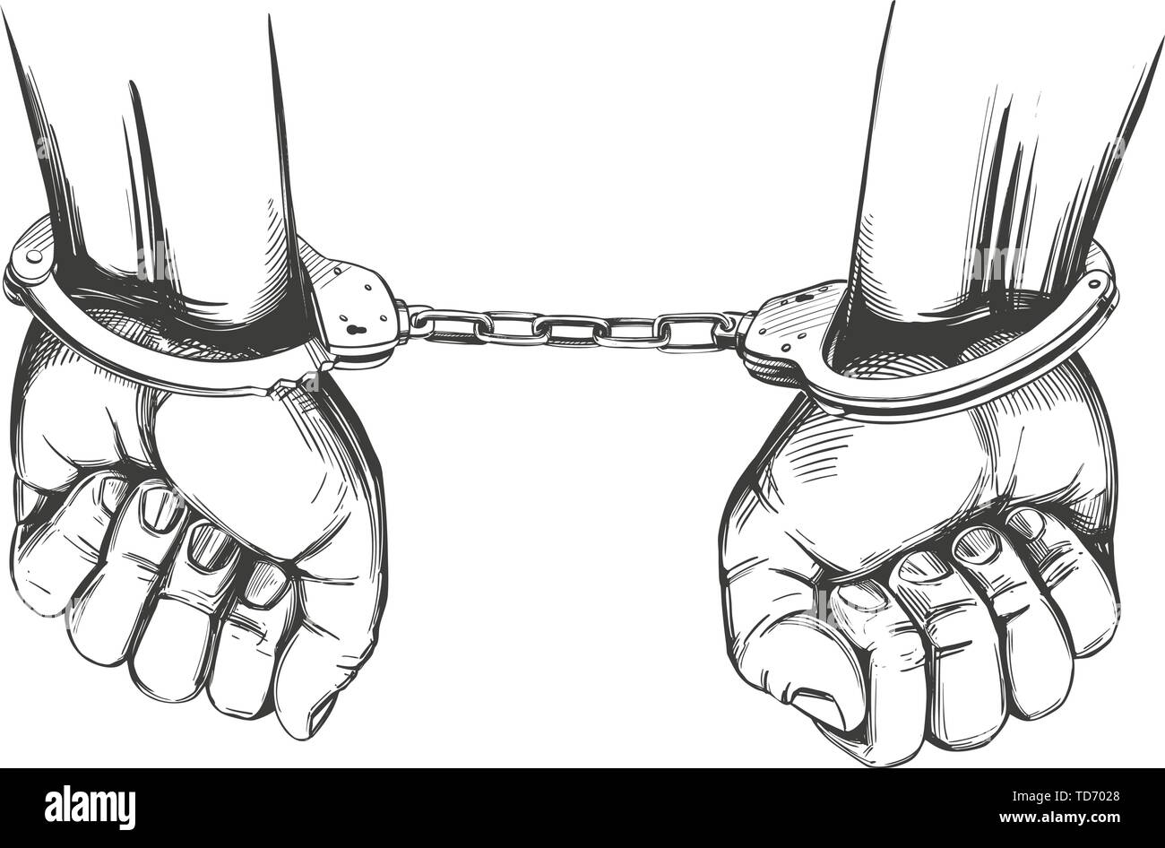 In Handschellen die Hände auf das Symbol Hand gezeichnet Vektor-illustration Skizze Stock Vektor