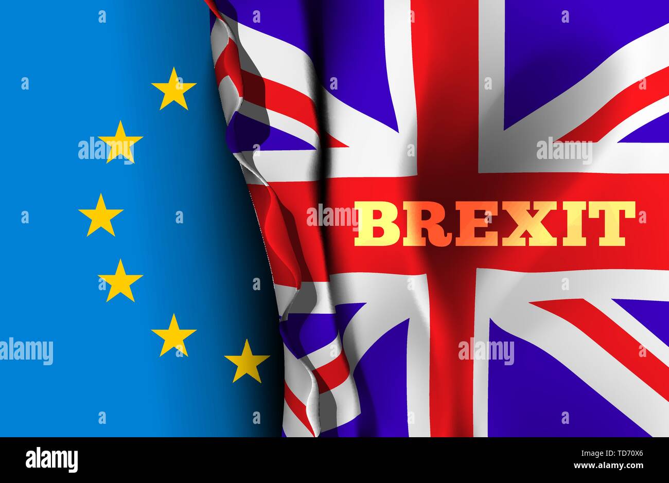 Brexit, nehmen Sie die Ausfahrt von Großbritannien aus der Europäischen Union. Vector Illustration mit Flaggen der EU und UK Stock Vektor