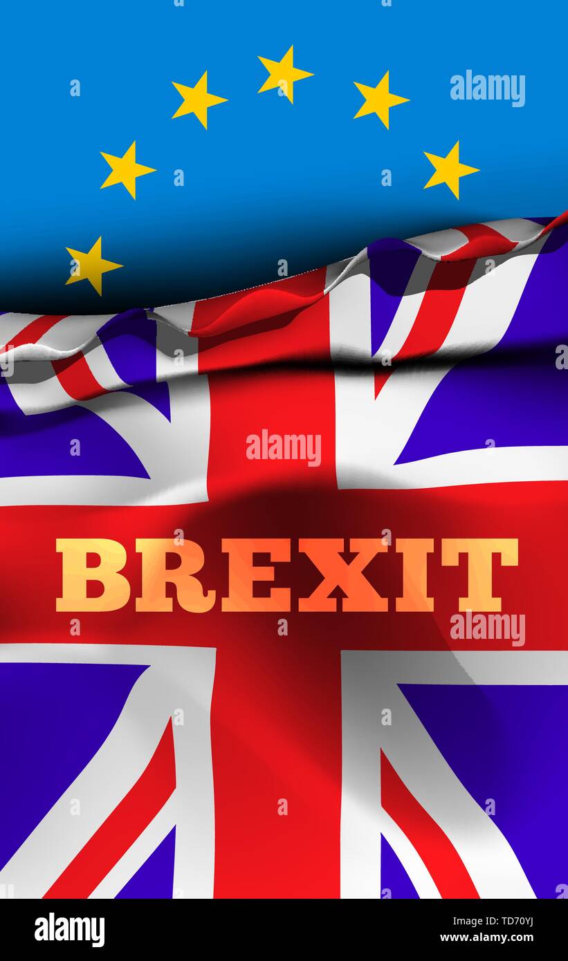 Brexit, nehmen Sie die Ausfahrt von Großbritannien aus der Europäischen Union. Vector Illustration mit Flaggen der EU und UK Stock Vektor