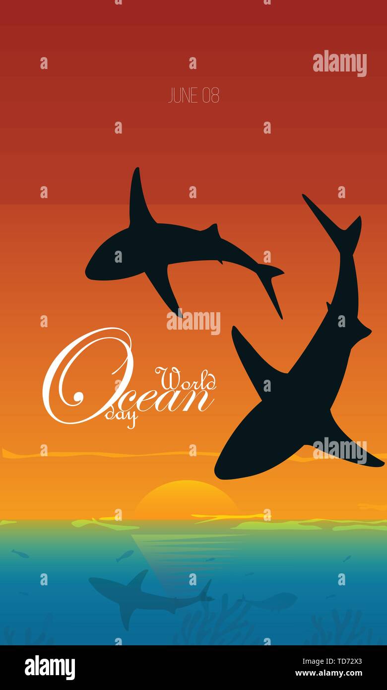 Welttag der Ozeane. Meer Tiere. Plakat. Vector Illustration. Stock Vektor