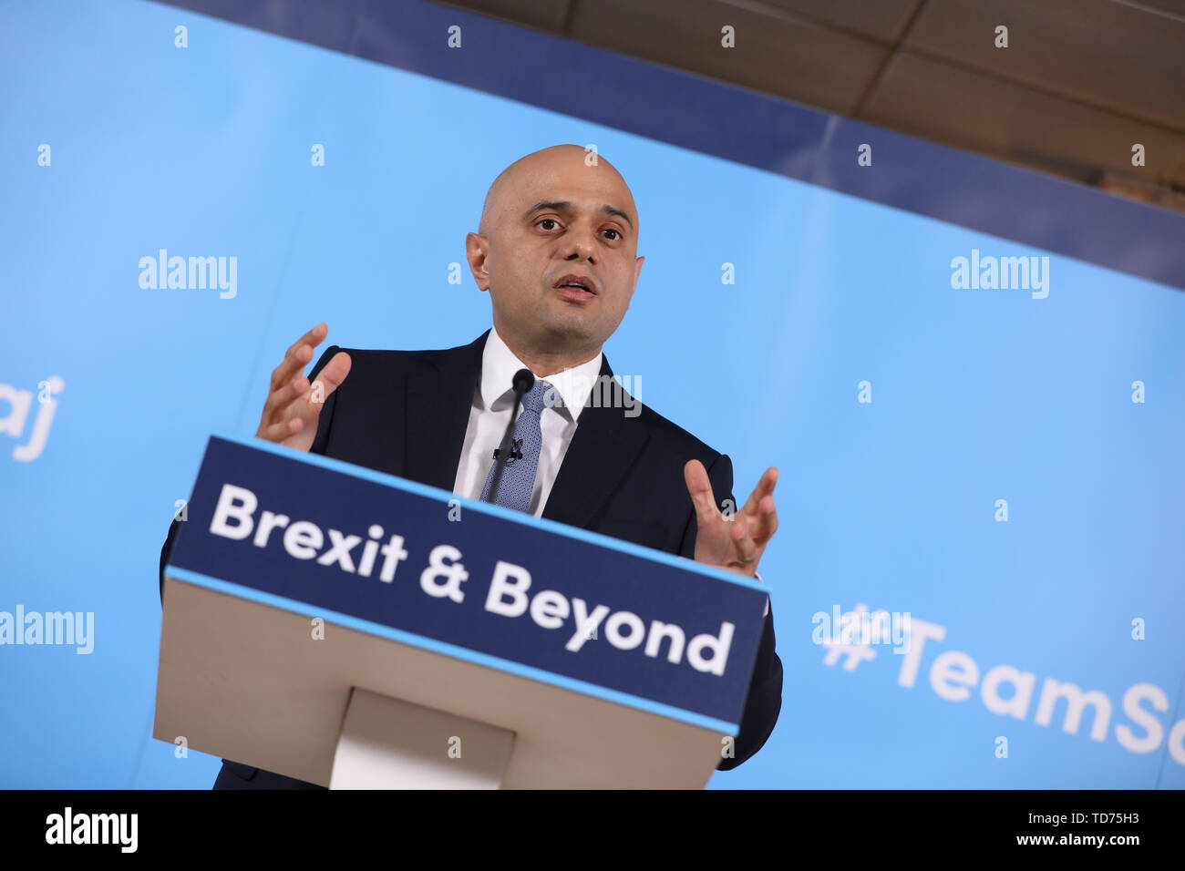 Sajid Javid startet seine Kampagne zu Führer der Konservativen und Unionist Party und Premierminister in Central London. Stockfoto