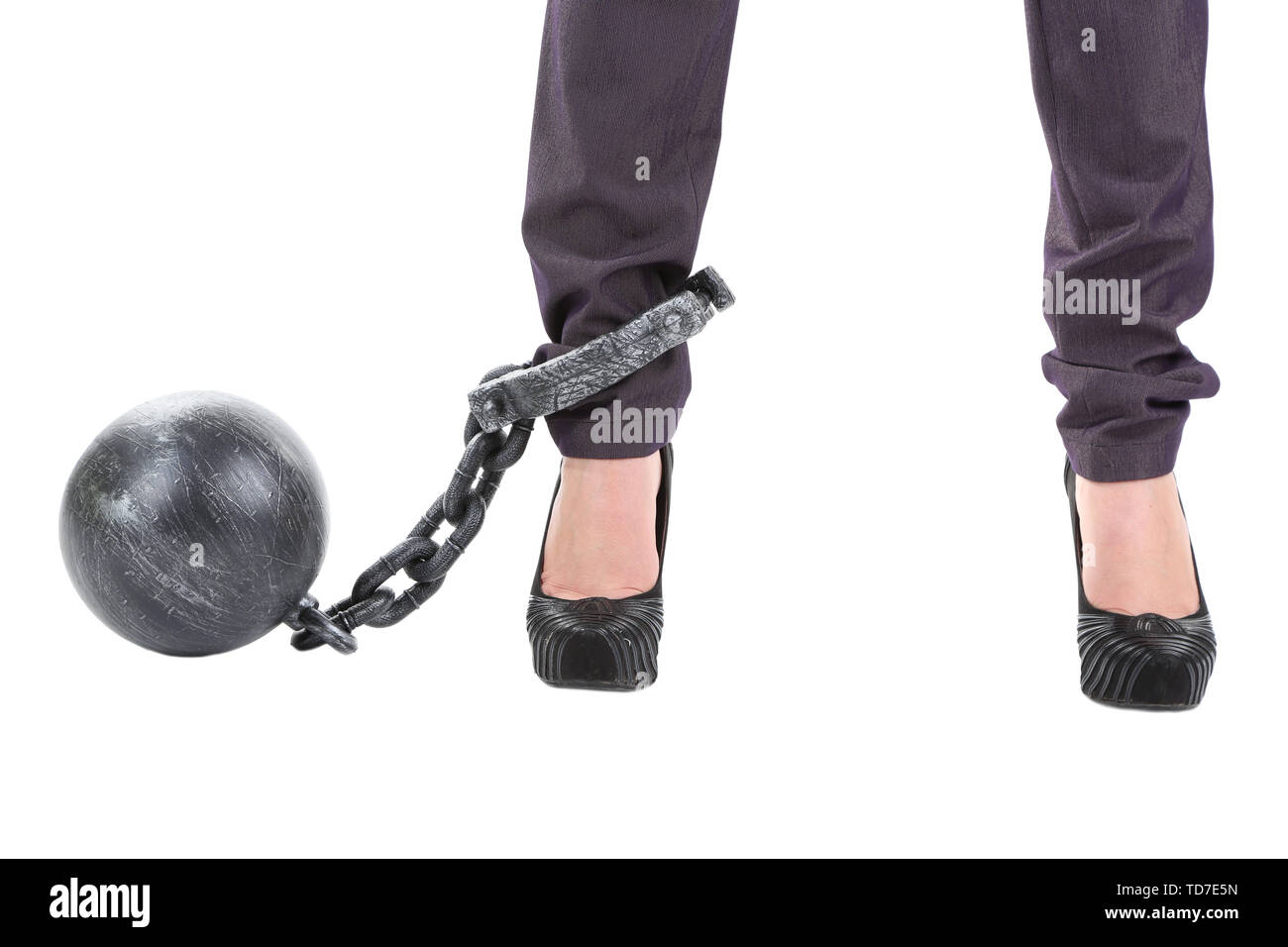 Business worker mit Kugel und Kette isoliert auf weißem zu Fuß Stockfoto Business worker mit Kugel und Kette isoliert auf weißem zu Fuß Stockfoto