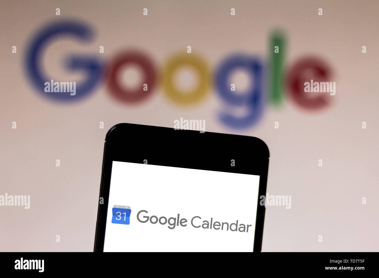 Juni 11, 2019 - GlÃ³Ria De Dourados, Mato Grosso do Sul, Brasilien - In diesem Foto, Illustration der Google Kalender Logo auf dem Smartphone angezeigt wird. (Bild: © Rafael Henrique/SOPA Bilder über ZUMA Draht) Stockfoto