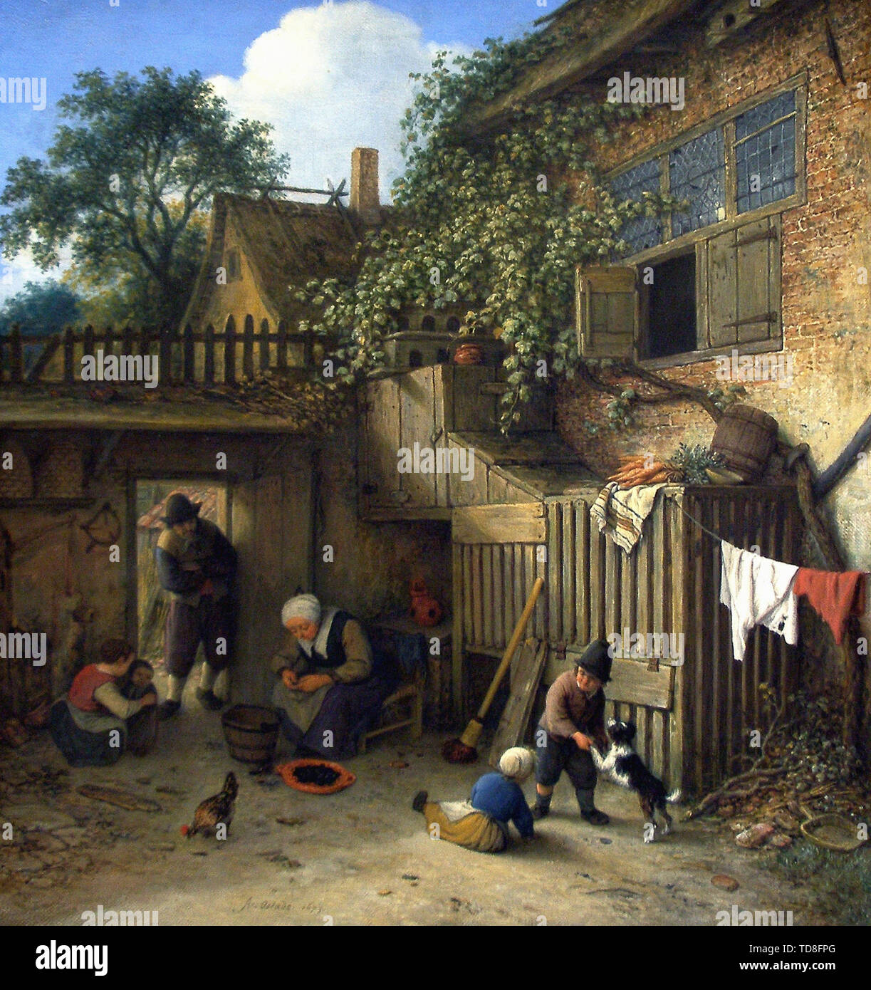 Adriaen van Ostade - Cottage Dooryard 1673 Stockfoto