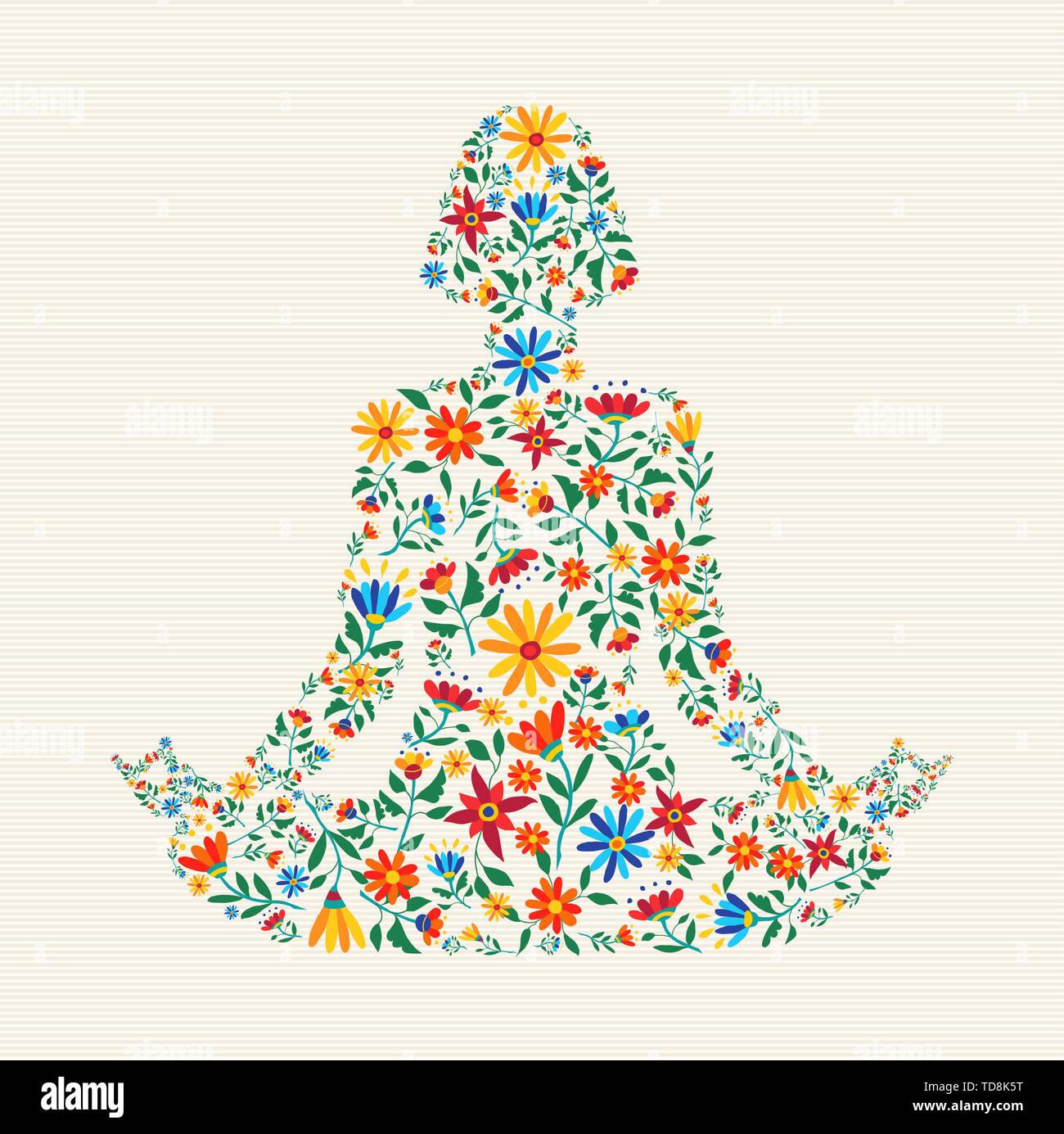 Frau silhouette Yoga lotus Pose von bunten Frühling Blumen für Natur-Konzept. Stock Vektor