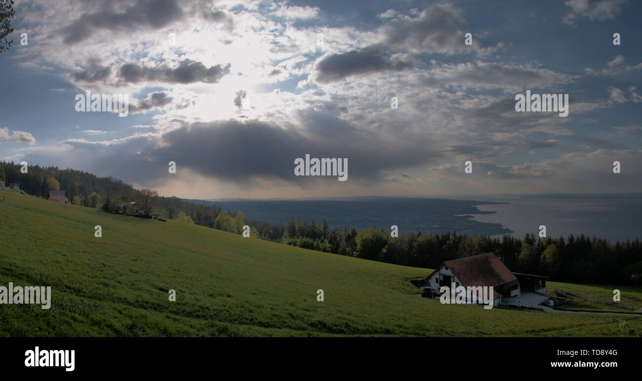 Abendlicht über den Bodensee von der "Fünf Länder" über Rorschach gesehen Stockfoto