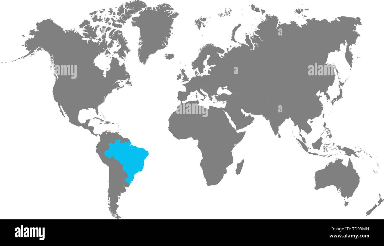 Die Karte von Brasilien ist in blau auf der Weltkarte markiert Stock Vektor