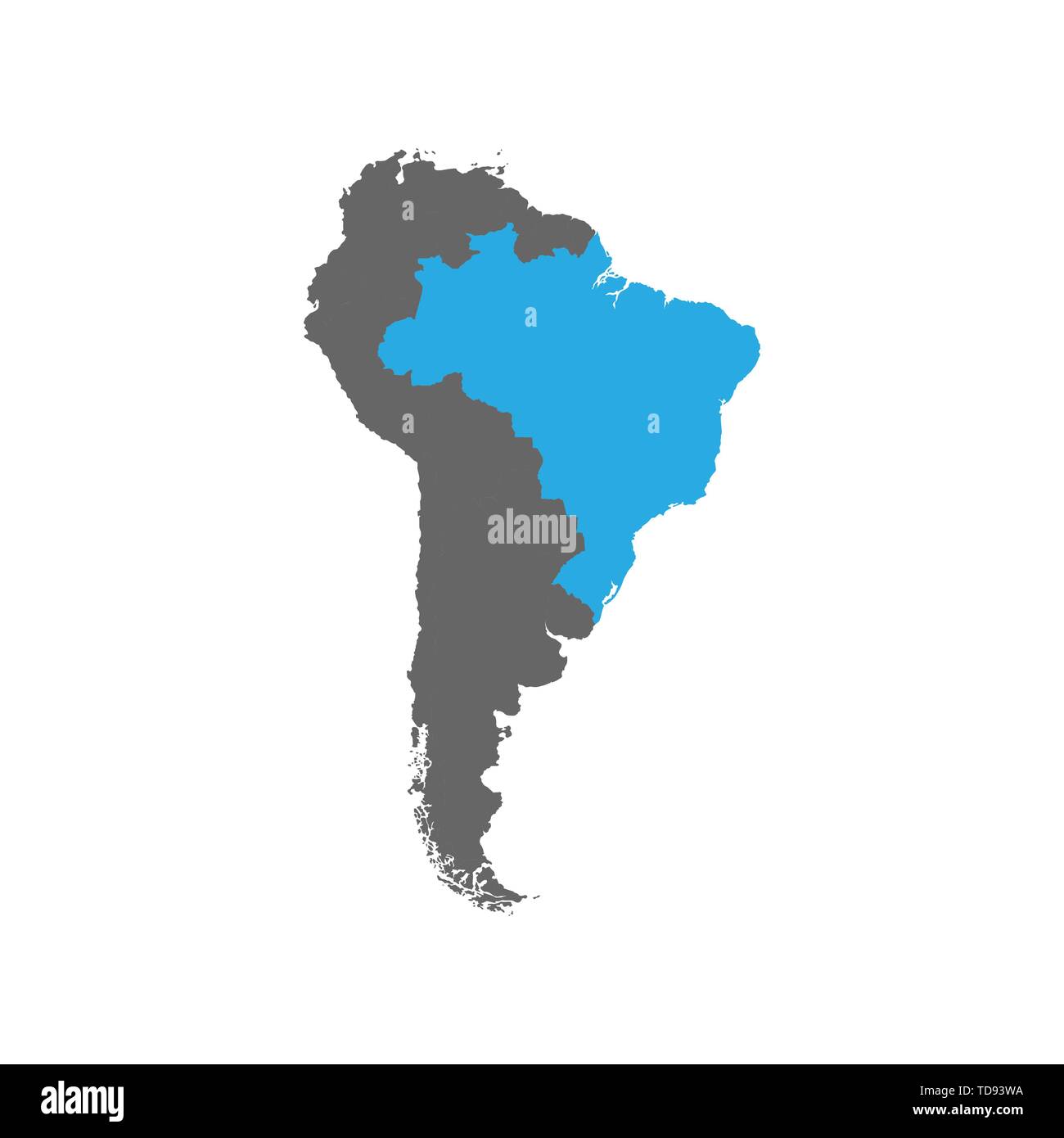 Die Karte von Brasilien ist in blau auf der Südamerika Karte markiert Stock Vektor