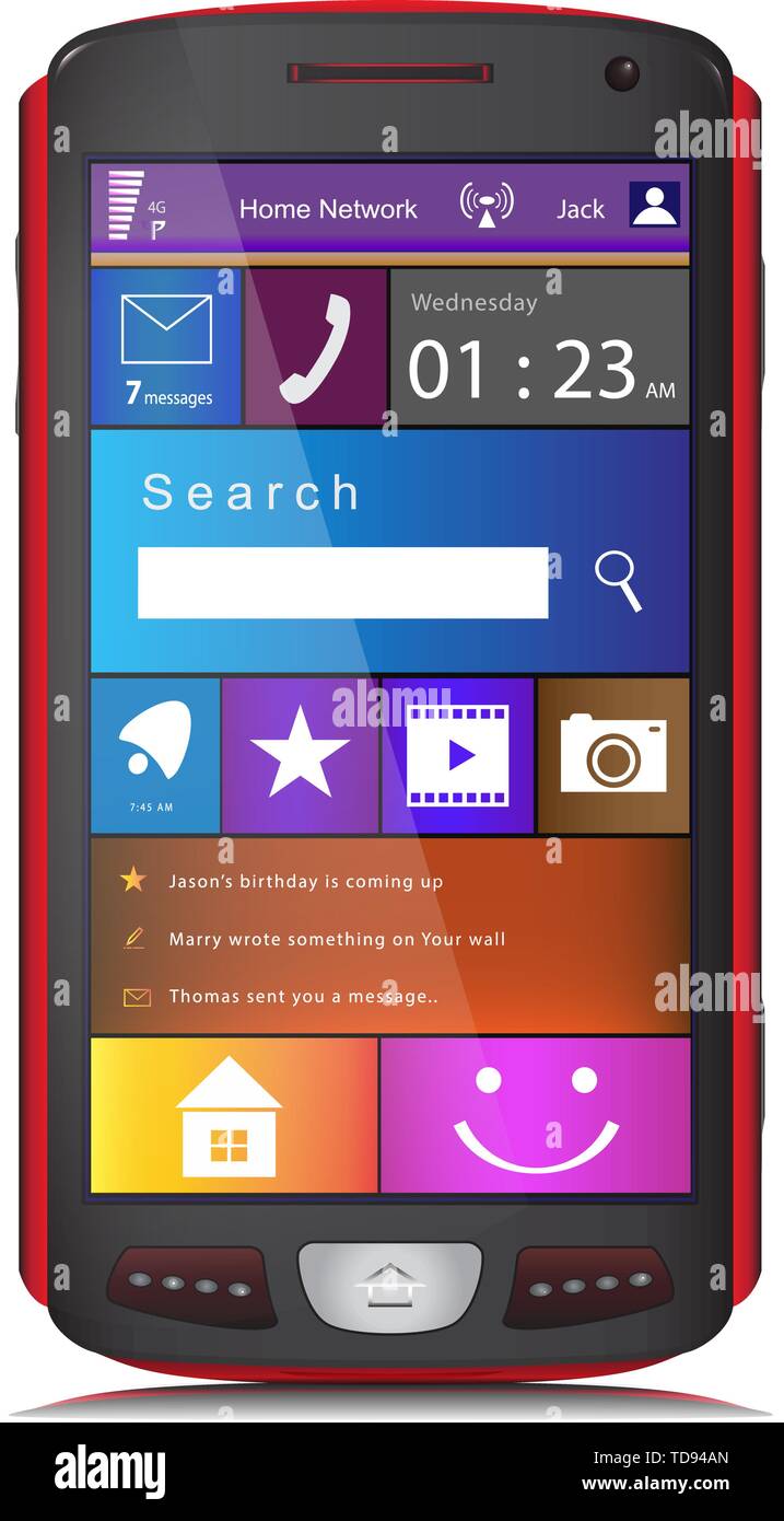 Touchscreen Handy mit großen U-Symbole auf dem Display. Vector Illustration, auf weißem Hintergrund. Stock Vektor