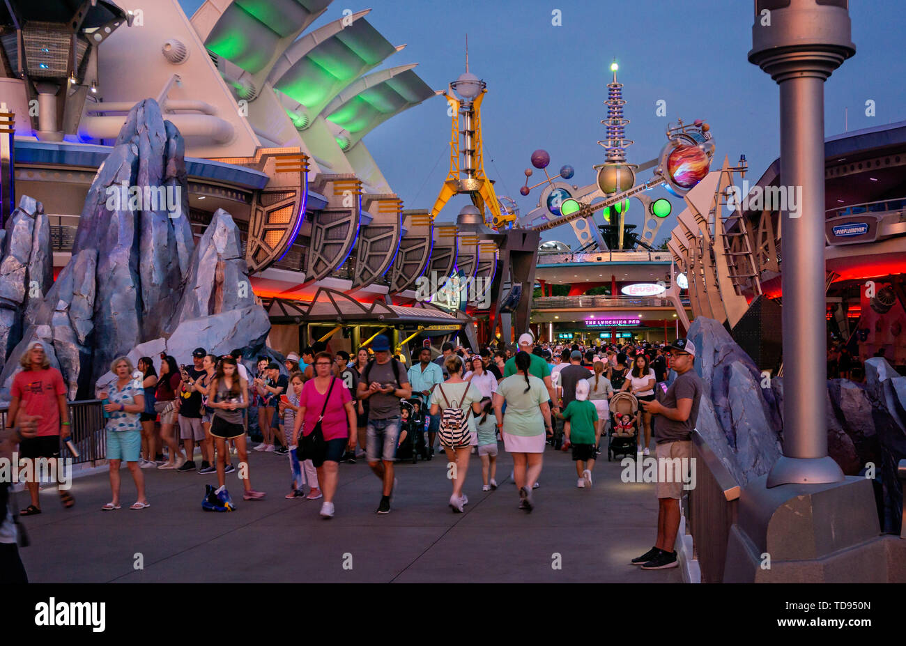 Eingang zum tomorrowland in Disney's Magic Kingdom in Orlando, florids, USA am 29. Mai 2019 Stockfoto