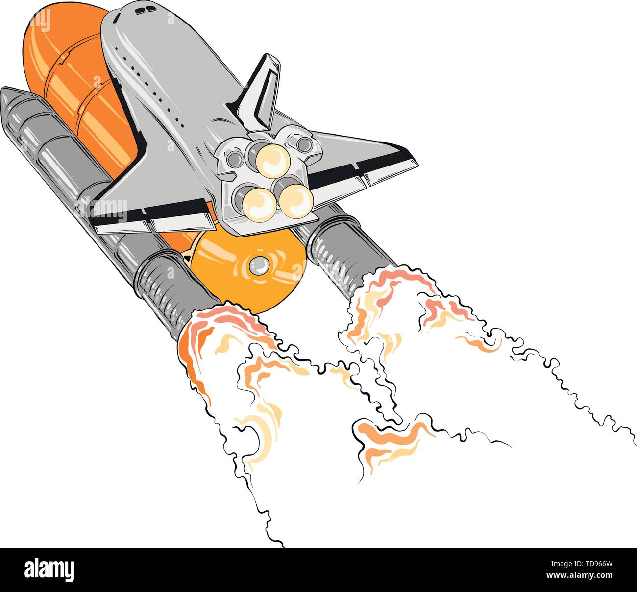 Hand gezeichnete Skizze von Shuttle in Farbe, auf weißem Hintergrund. Zeichnung für Poster, Dekoration und Drucken. Vector Illustration Stock Vektor
