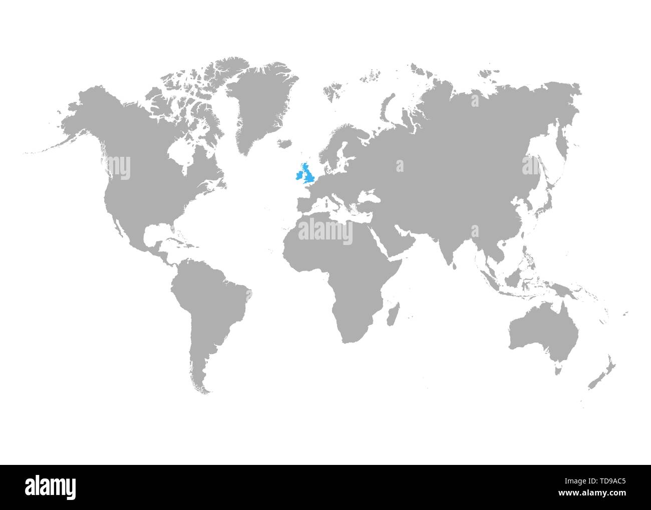 Die Karte von Großbritannien wird in Blau auf der Weltkarte markiert. Vektor Stock Vektor