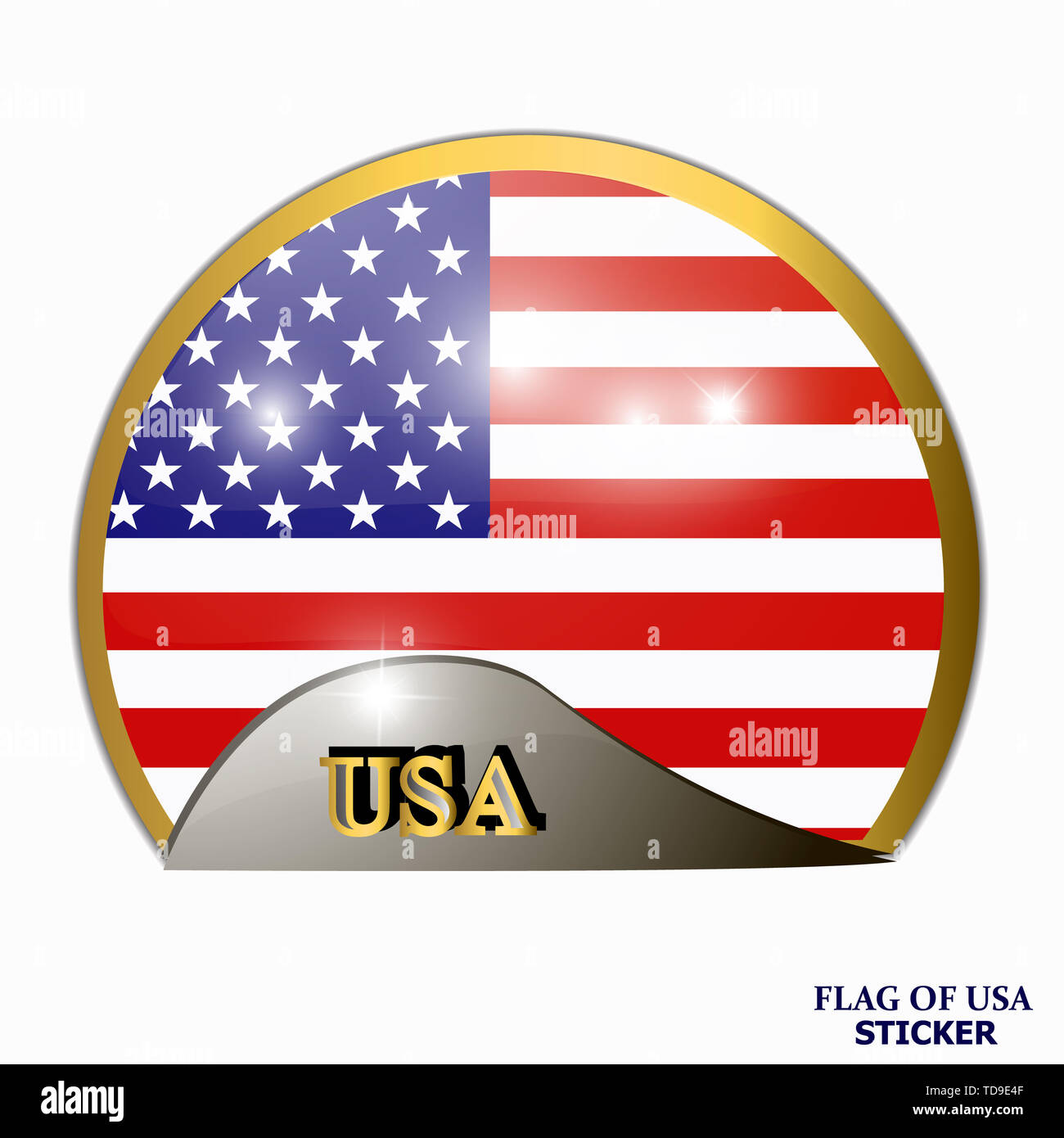 In den USA Aufkleber gemacht. Happy Amerika Tag Aufkleber. Bild mit weißem Hintergrund. Helle Abbildung mit Flagge. Heller Hintergrund mit Flagge der USA. Stockfoto