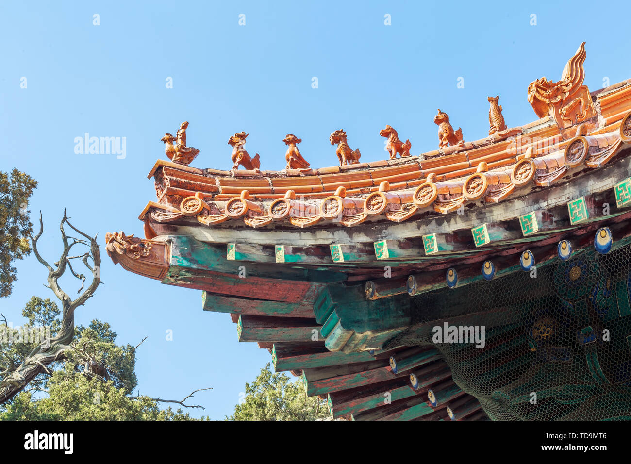 Alte Eaves in der Konfuziustempel in Qufu, Provinz Shandong Stockfoto