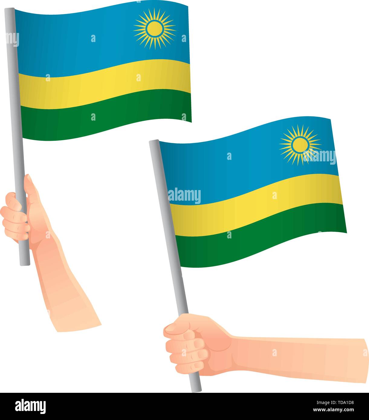 Ruanda Flagge in der Hand. Patriotischen Hintergrund. Nationalflagge von Ruanda Vector Illustration Stock Vektor