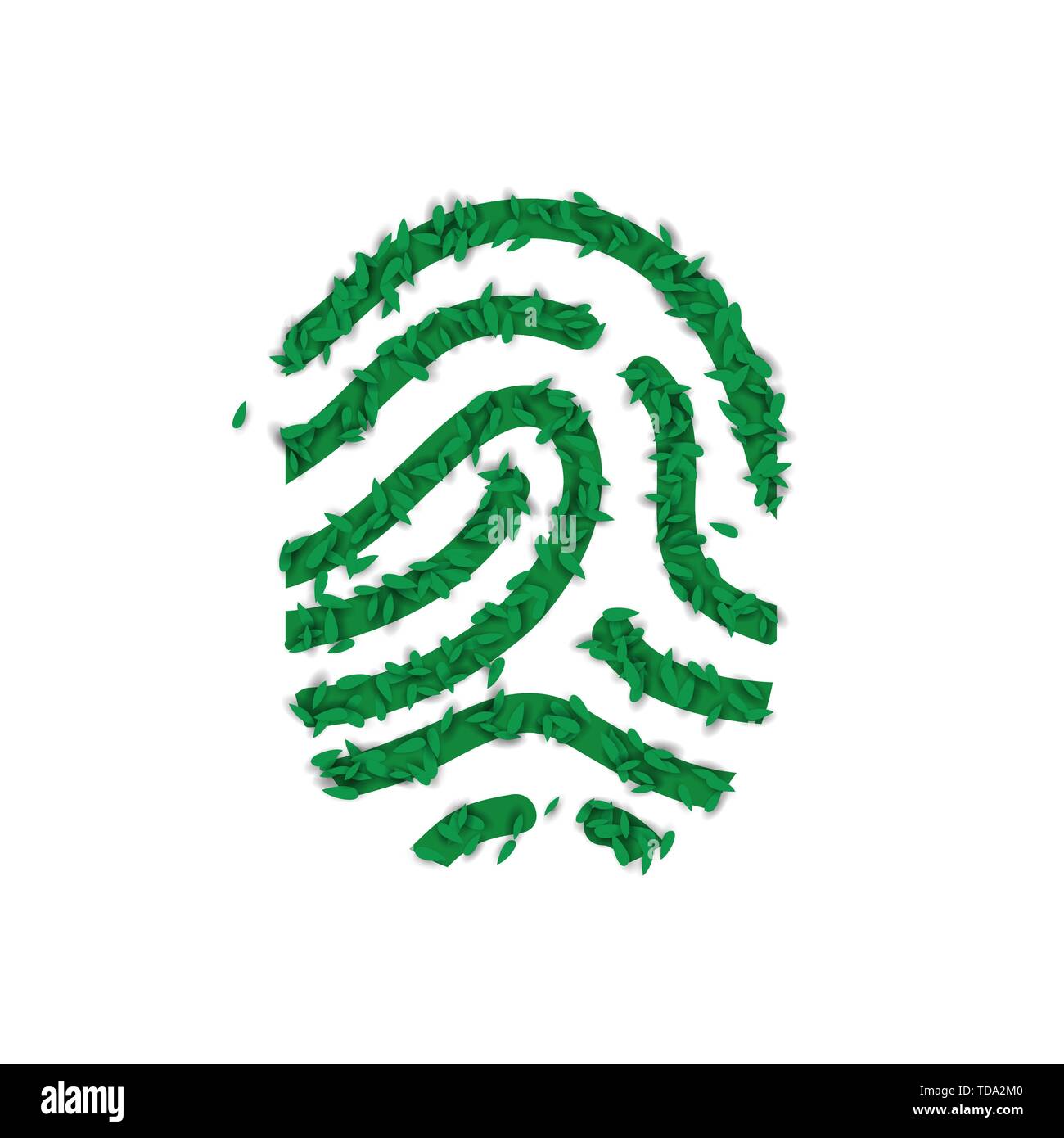 Grüne menschlichen Fingerabdruck Konzept aus realistischen Natur Blätter für Naturschutz. Stock Vektor