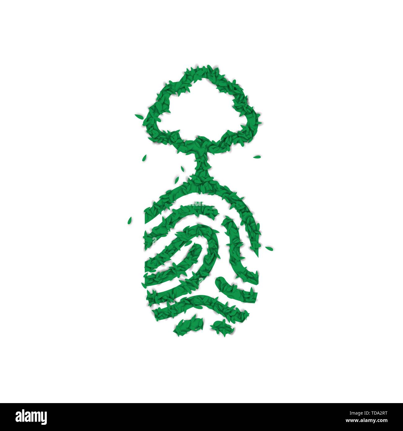 Grüne menschlichen Fingerabdruck mit Baum Konzept aus realistischen Natur Blätter für Naturschutz. Stock Vektor