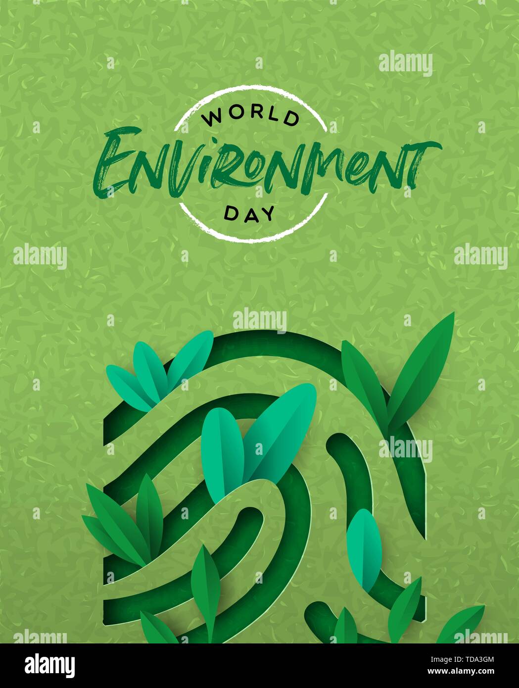 Tag der Umwelt papercut Abbildung der menschlichen Finger Print mit grünen Blätter. Ökologie Bewußtsein Konzept für den besonderen Urlaub.. Stock Vektor