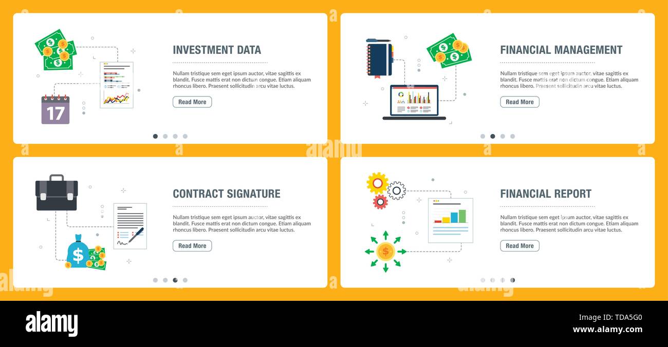 Web Banner Konzept in Vektor mit Daten, die finanzielle Abwicklung, die Vertragsunterzeichnung und Finanzbericht. Internet Website Banner Konzept wit Stock Vektor