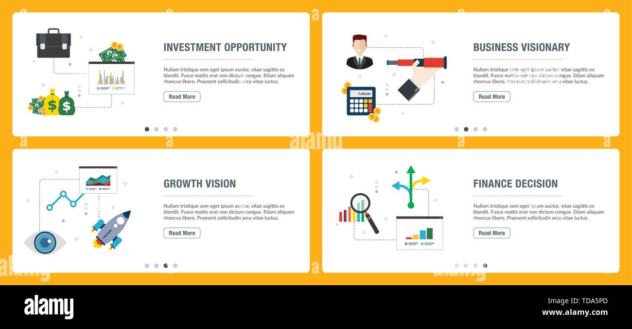 Vektor einrichten der vertikalen Web Banner mit Möglichkeit der Geldanlage, Business fantasievoll, Wachstum Vision und Finanzen Entscheidung. Vektor banner Vorlage für Wir Stock Vektor